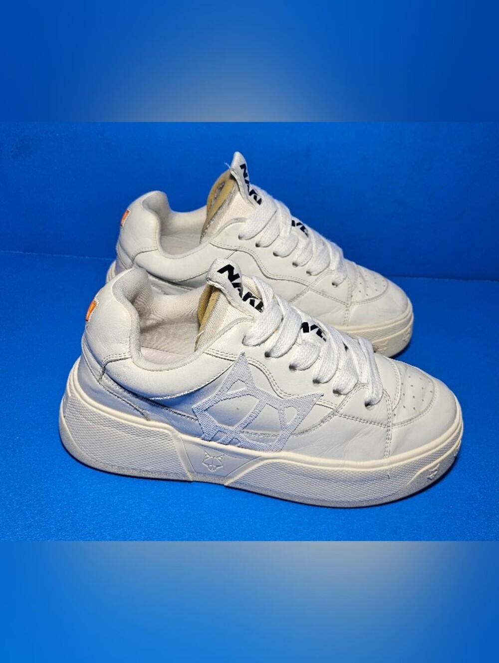 Naked Wolf Kosa Mens White Leather Platform Logo Shoes Size 9 US